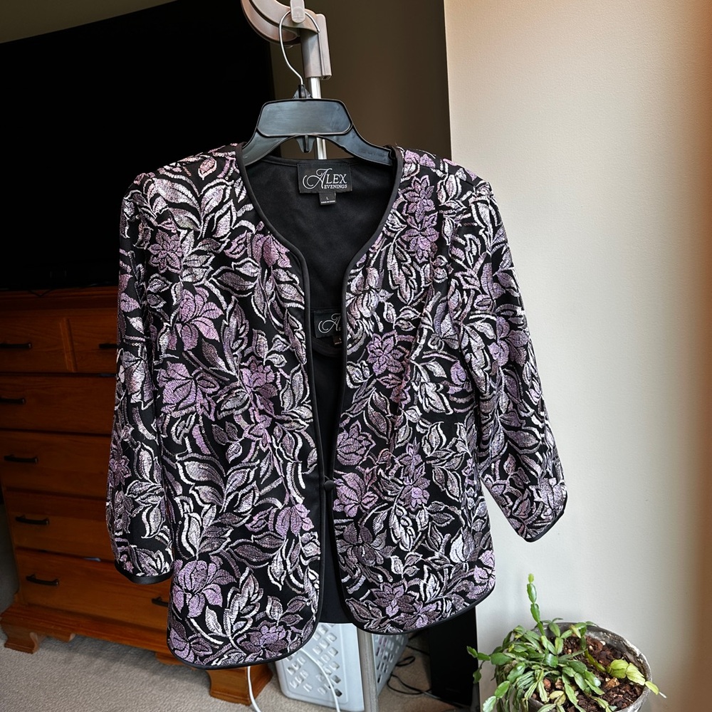 Alex Evenings Black and Purple Embroidered Jacket